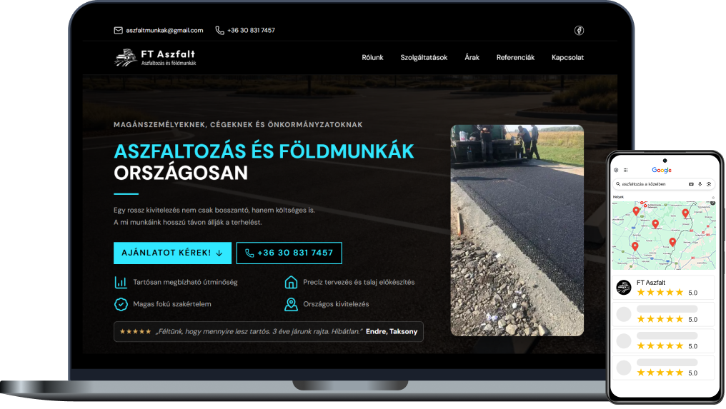 FT Aszfalt weboldal mockup