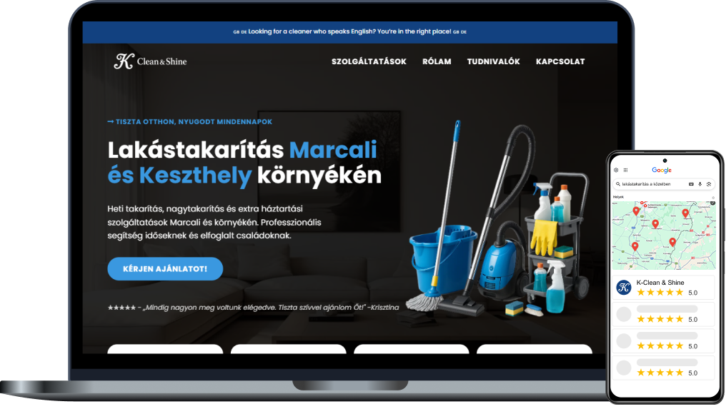 K-Clean weboldal mockup