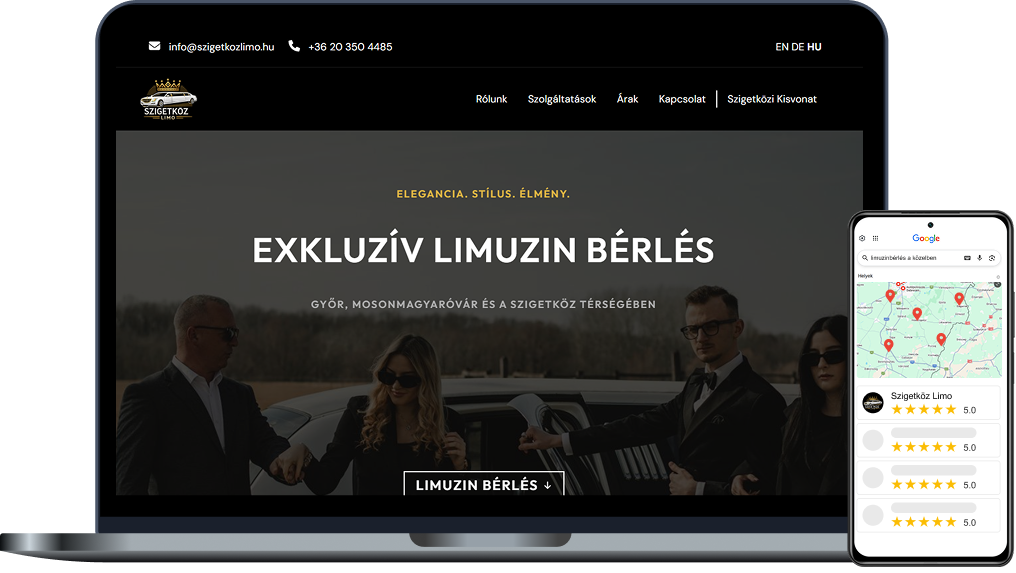 Szigetkoz Limo weboldal mockup